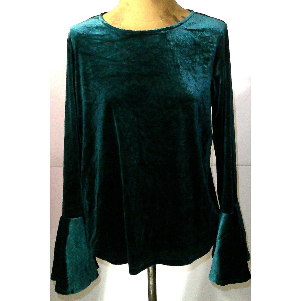 New NWT Womens Iman Velvet Bell Sleeve Top Jade Green Small Beautiful Velour
